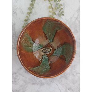 Vintage Dryden of Arkansas Pottery Round Bowl Drip Glazed